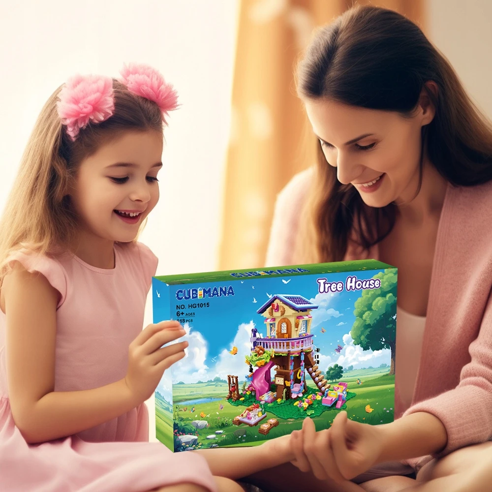 Cubimana Blocks TREE HOUSE LED SLIDE ŽAISLAI MERGAITĖS DOVANA 618vnt.