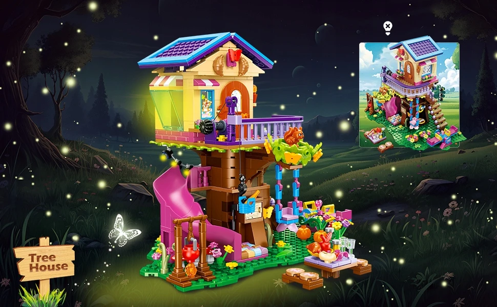 Cubimana Blocks TREE HOUSE LED SLIDE ŽAISLAI MERGAITĖS DOVANA 618vnt.