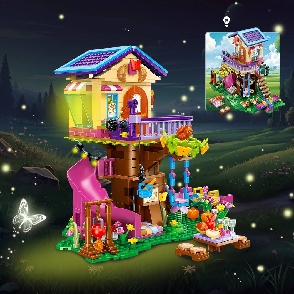 Cubimana Blocks TREE HOUSE LED SLIDE ŽAISLAI MERGAITĖS DOVANA 618vnt.