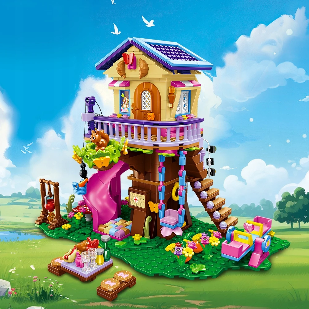Cubimana Blocks TREE HOUSE LED SLIDE ŽAISLAI MERGAITĖS DOVANA 618vnt.