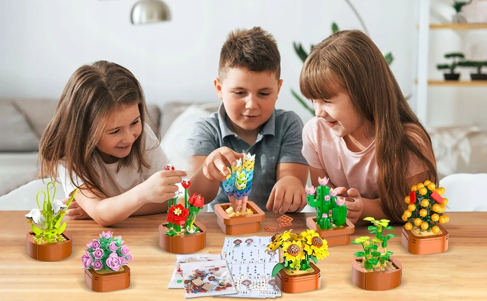 CUBIMANA BLOKAI GĖLĖS AUGALŲ PUOKŠTĖ DEKORATYVINĖ KŪRYBINĖ DOVANA Amžina 3D 1403 vnt.