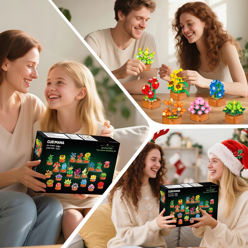 Cubimana BLOKAS GĖLĖS AUGALŲ PUOKŠTAS DEKORATYVUS KŪRYBINGAS AMŽINAS 3D 2160 vnt 24×RINKINYS