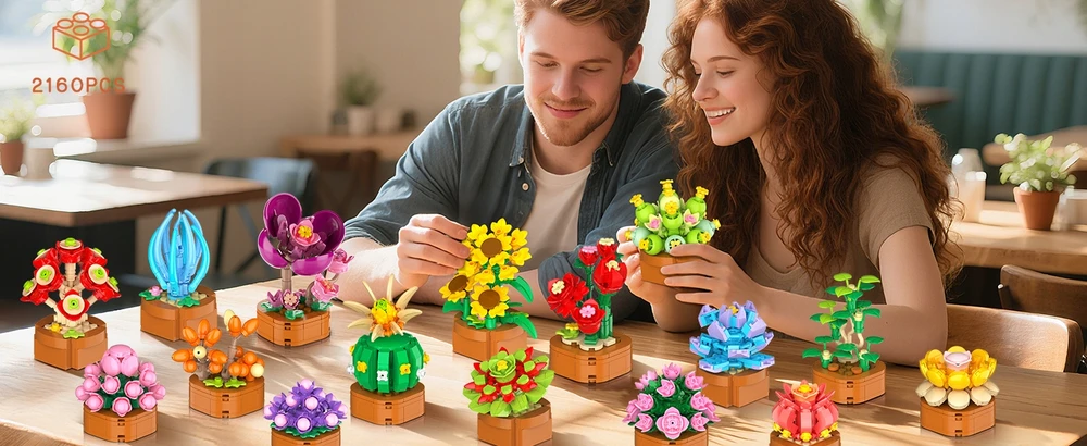 Cubimana BLOKAS GĖLĖS AUGALŲ PUOKŠTAS DEKORATYVUS KŪRYBINGAS AMŽINAS 3D 2160 vnt 24×RINKINYS