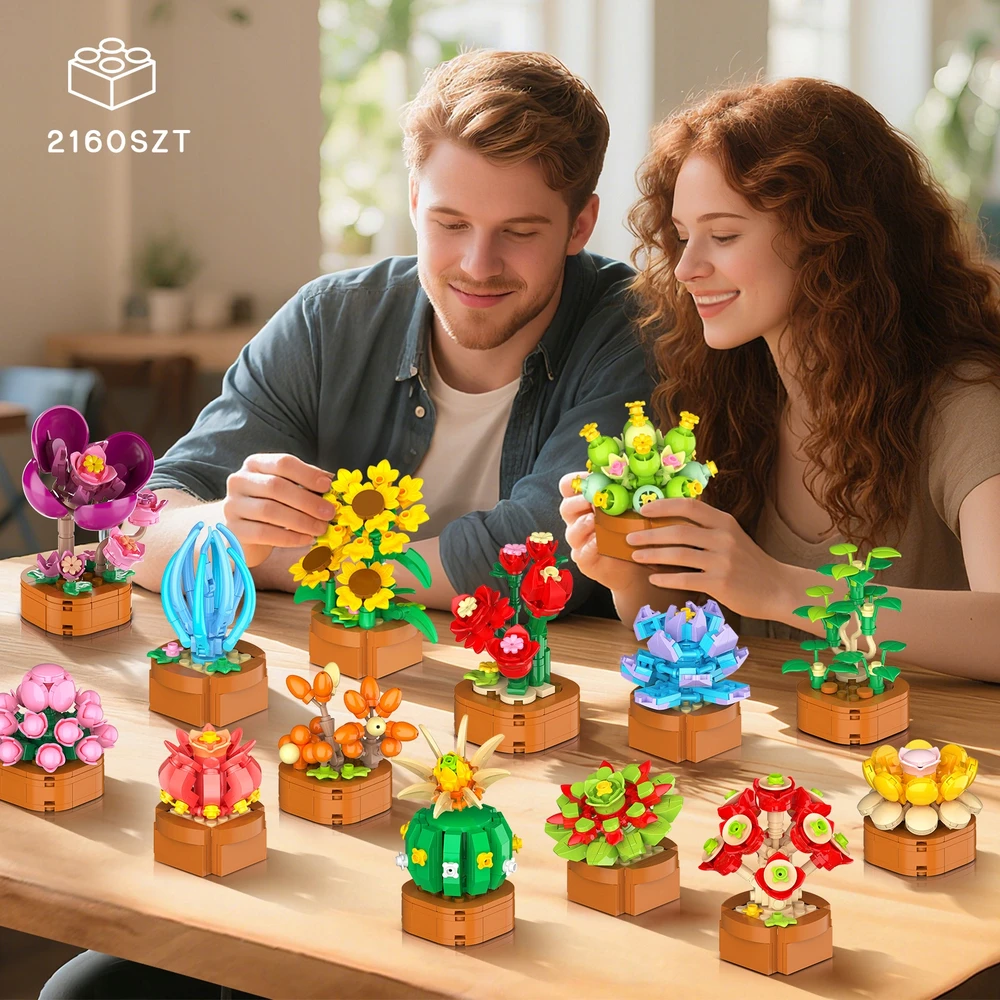 Cubimana BLOKAS GĖLĖS AUGALŲ PUOKŠTAS DEKORATYVUS KŪRYBINGAS AMŽINAS 3D 2160 vnt 24×RINKINYS