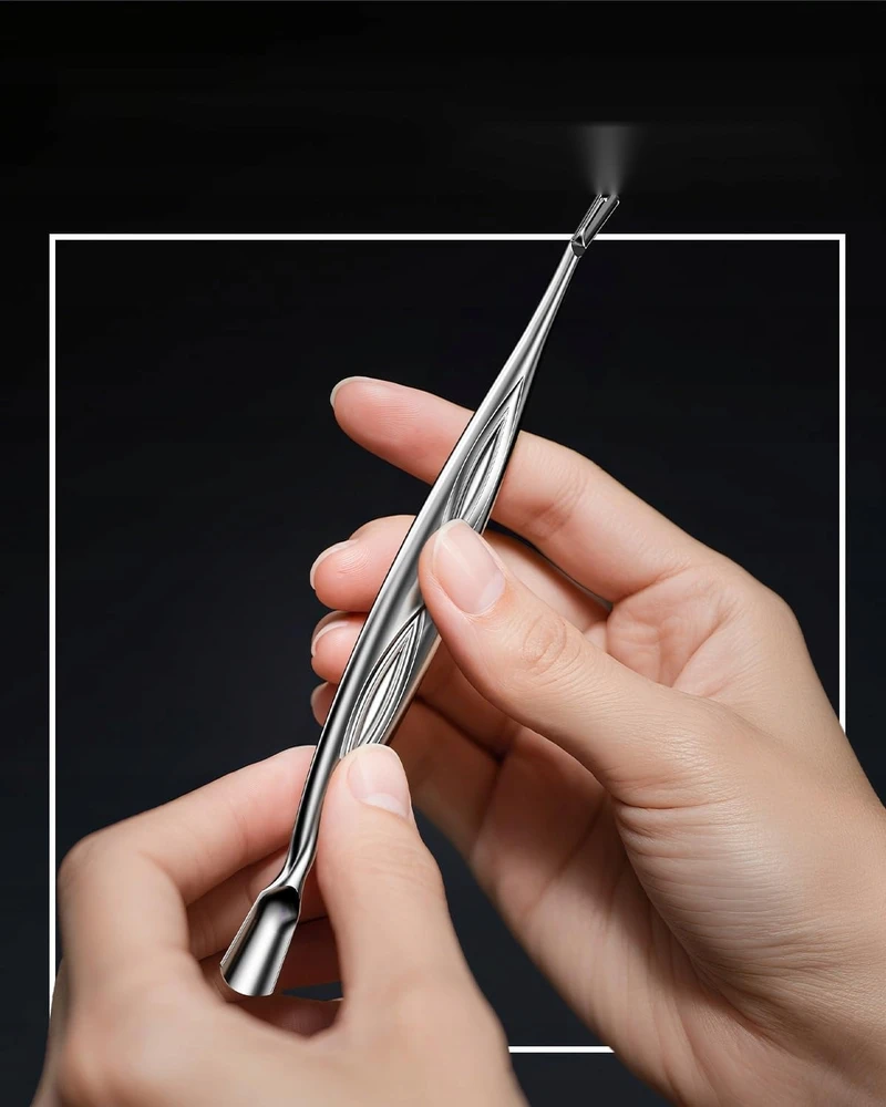 CUTICLE PUSHER TRIMER FORK 2IN1 NERŪDijančiojo plieno TIKSLIUS MANIKIūras