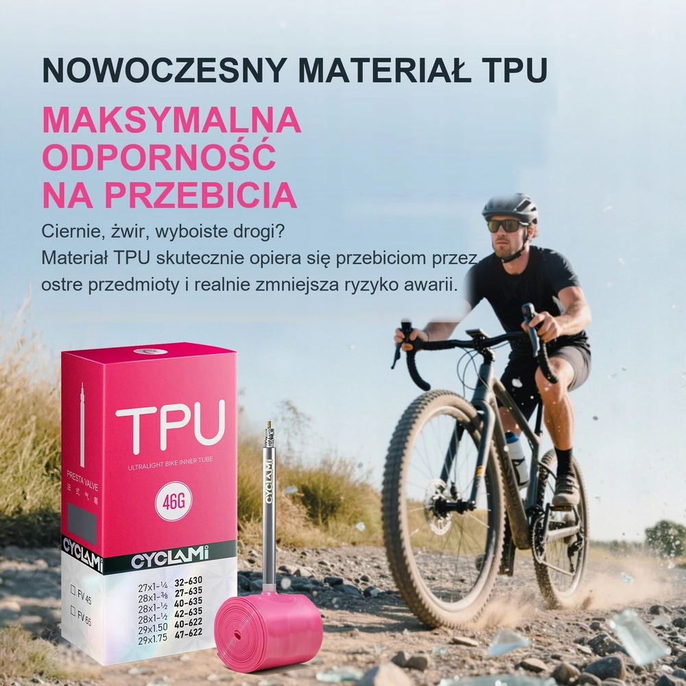 Cyclami TPU „Gravel“ dviračio kamera 29" (32/47-622) Presta 65mm 46g