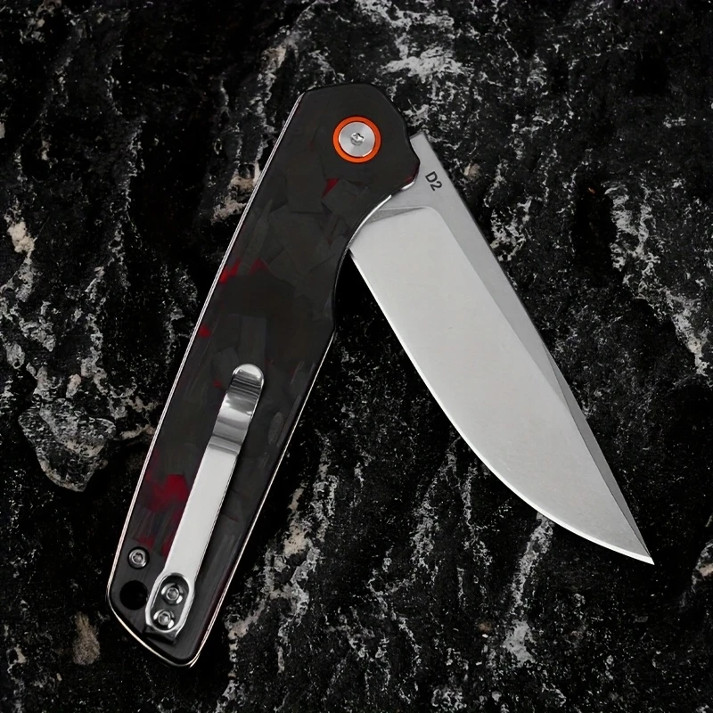D2 ašmenų anglies pluošto rankena lauke nešiojamas stovyklavimo sulankstomas peilis J-354