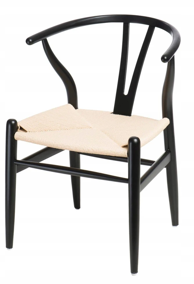 D2.DESIGN Kėdė Wicker Naturali Juoda, įkvėpta Wishbone