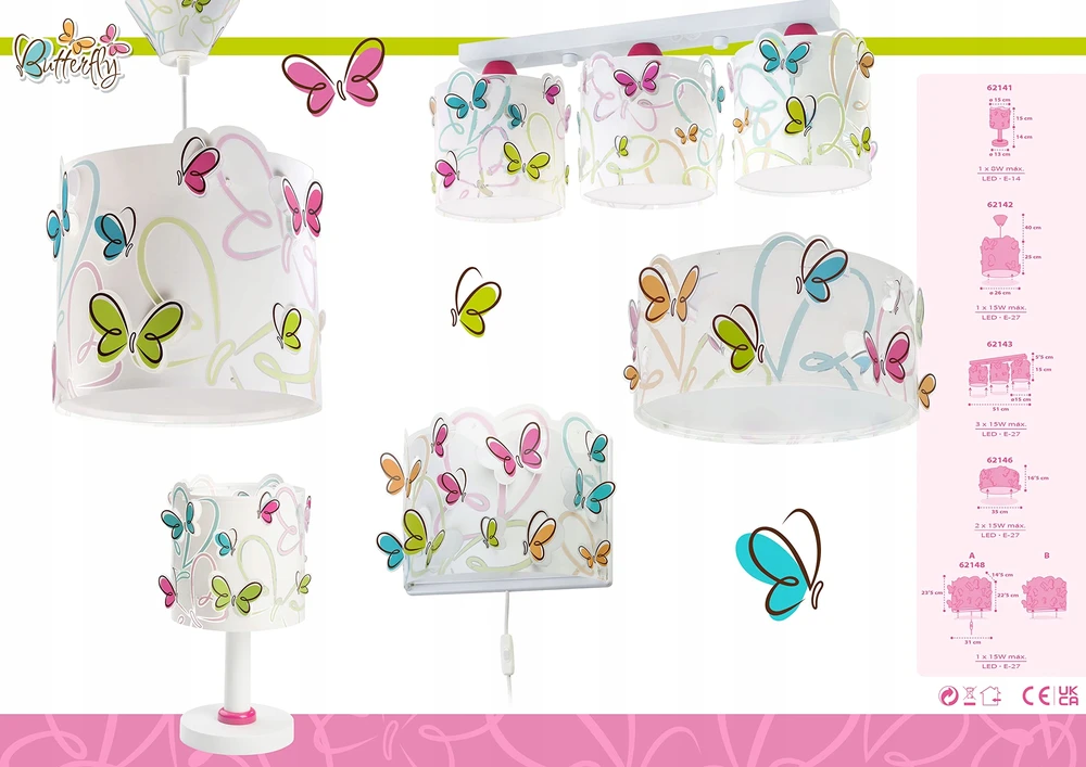 Dalber Butterfly 62142 lampa sufitowa wisząca E27 wielokolorowa
