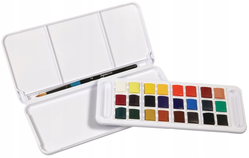 Daler Rowney Aquafine kelioninis akvarelės rinkinys, 24 pusiau užpildytos dėžutės