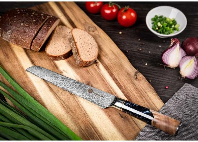 Damasko plieno peilis Kamazaki Bread KZI106KN, 20 cm, skirtas duonai