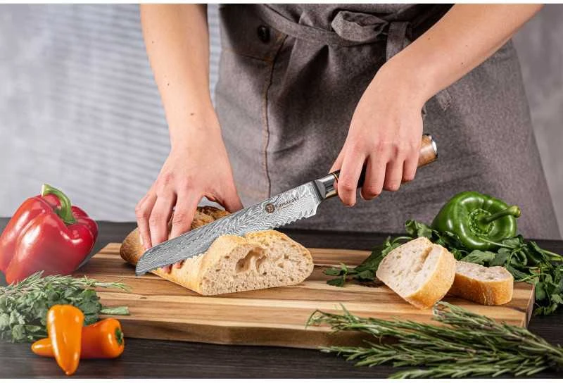 Damasko plieno peilis Kamazaki Bread KZI106KN, 20 cm, skirtas duonai
