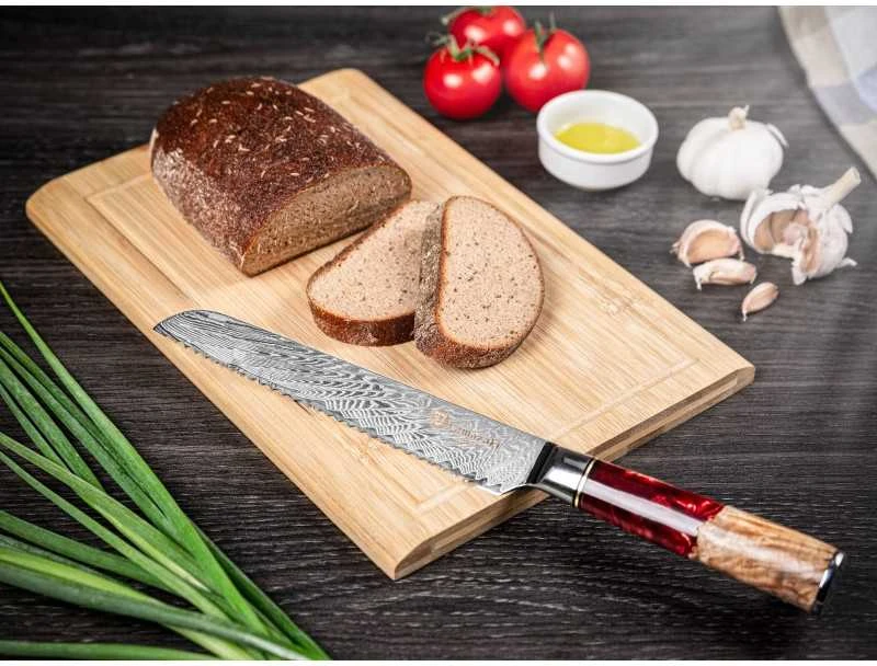 Damasko plieno peilis Kamazaki KZI204KN, 20 cm, skirtas duonai