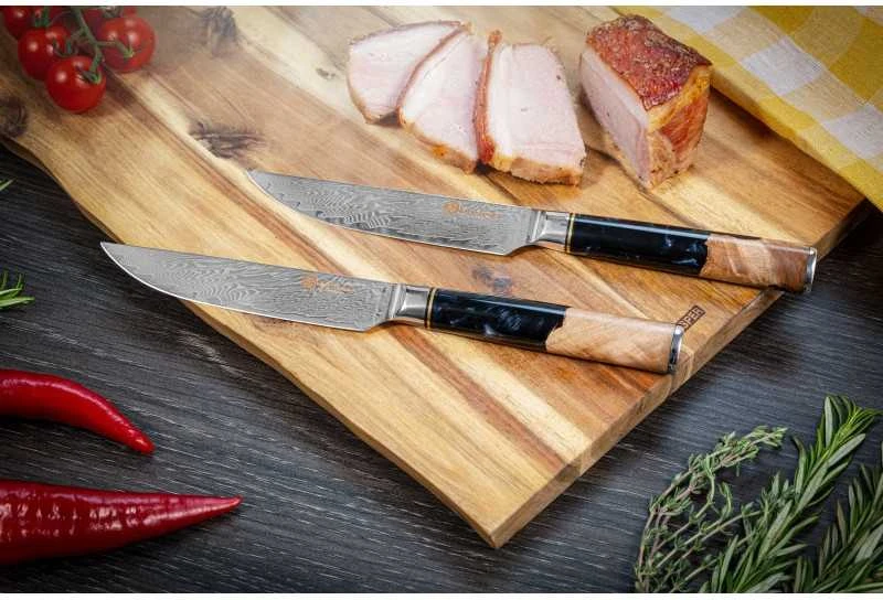 Damasko plieno peilių rinkinys kepsniams Kamazaki KZI111STK, 13 cm, 2 vnt.