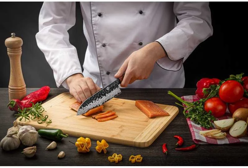 Damasko plieno peilis KAMAZAKI, Santoku peilis, 18 cm, KZI219KN