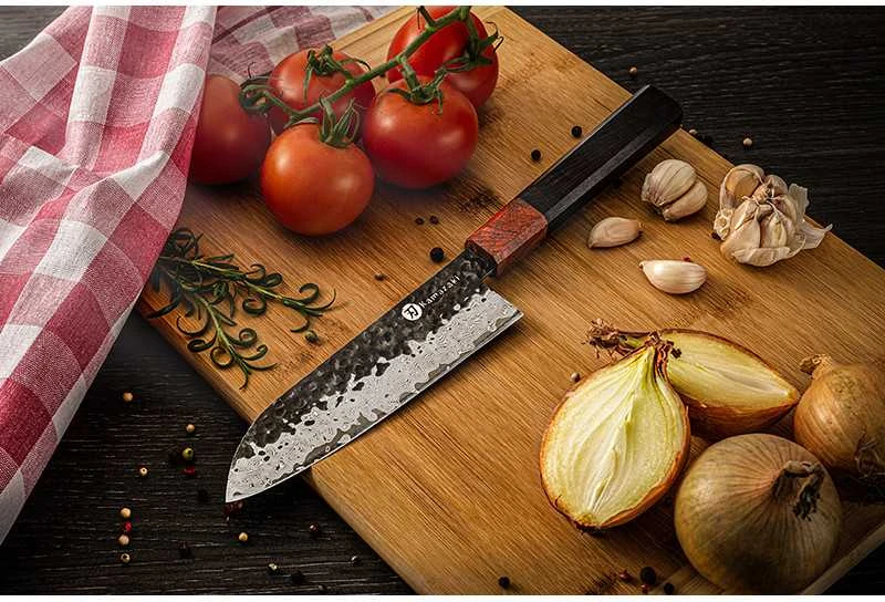Damasko plieno peilis KAMAZAKI, Santoku peilis, 18 cm, KZI219KN