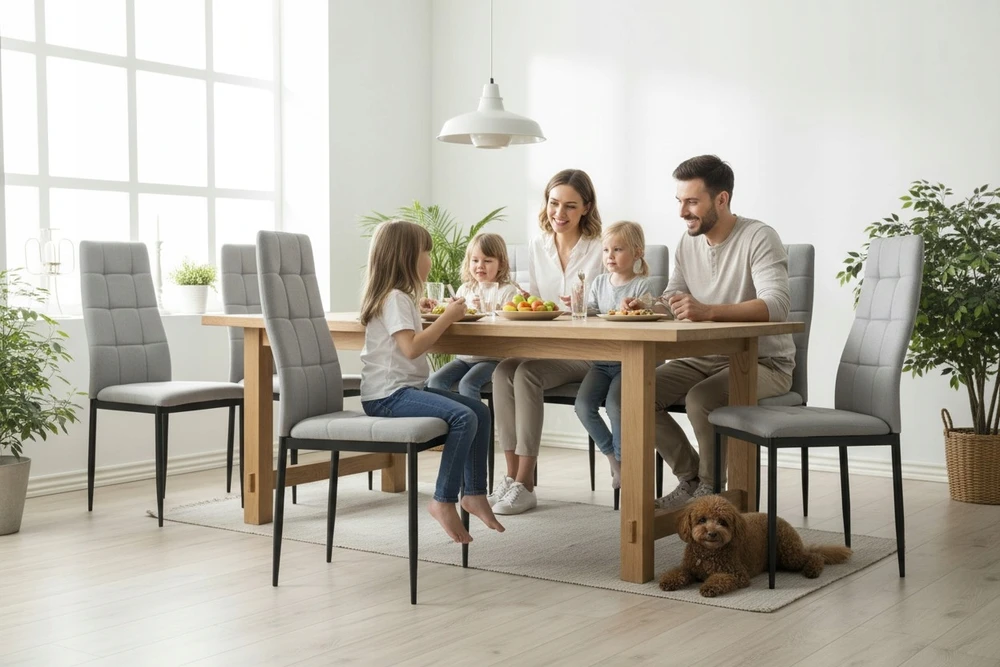 Dankor Design 4 Solden Pilkas minkštos kėdės, ergonomiškos, valgomojo virtuvės biurui