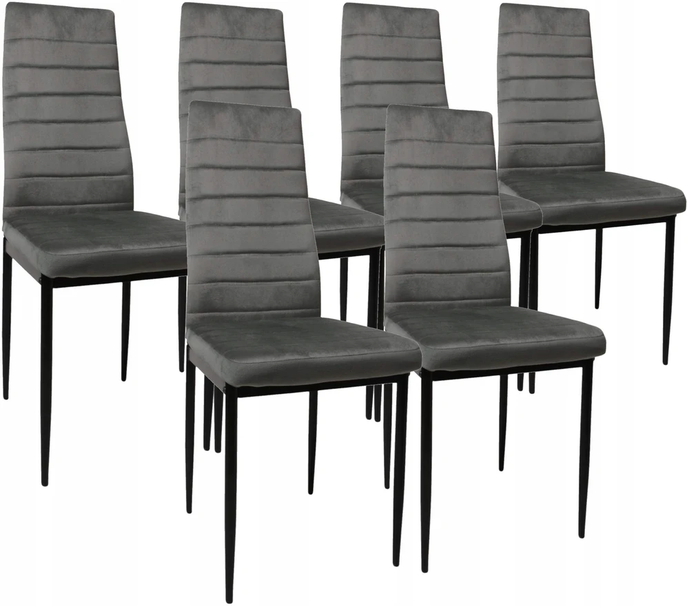 Dankor Design 6 firminių KĖDŲ rinkinys, apmuštas pilku aksomu, dygsniuotas, virtuvės HIT