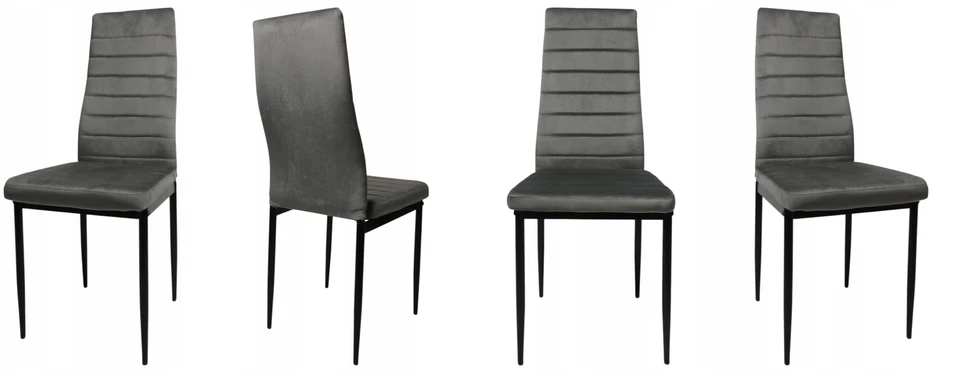 Dankor Design 6 firminių KĖDŲ rinkinys, apmuštas pilku aksomu, dygsniuotas, virtuvės HIT