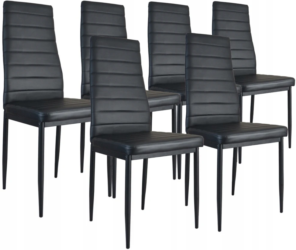 Dankor Design 6 juodos eko odos valgomojo kėdės su metalinėmis kojomis