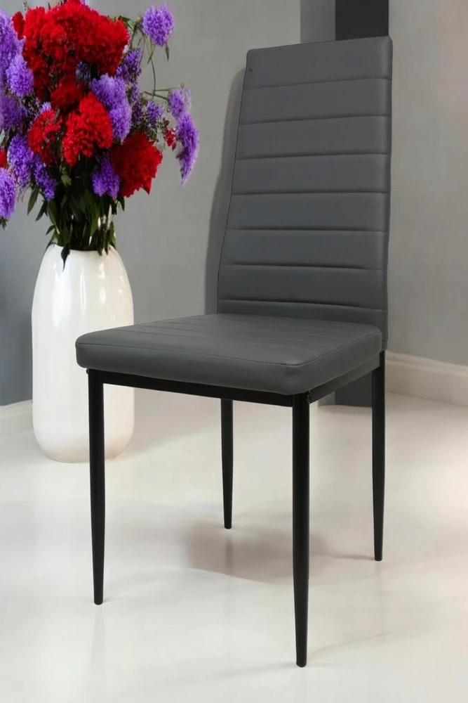 Dankor Design 6 pilkos ekoodos valgomojo kėdės su juodomis metalinėmis kojomis