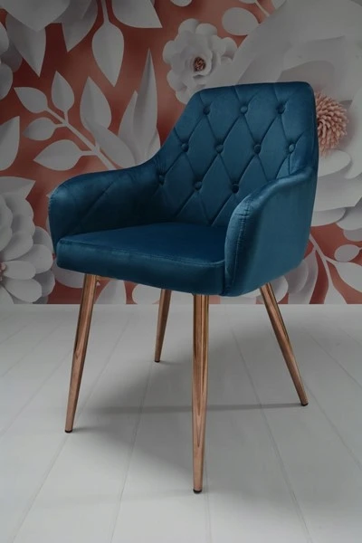 Dankor Design Antwerpia kėdė: mėlynas veliūras, rožinio chromo kojos