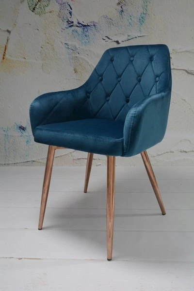 Dankor Design Antwerpia kėdė: mėlynas veliūras, rožinio chromo kojos