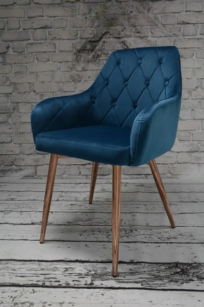Dankor Design Antwerpia kėdė: mėlynas veliūras, rožinio chromo kojos