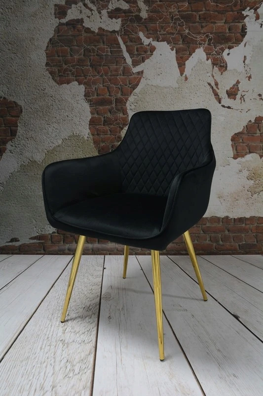 Dankor Design Lisbon fotelis, juodas veliūras, auksinės chromuotos kojos