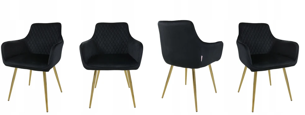Dankor Design Lisbon fotelis, juodas veliūras, auksinės chromuotos kojos