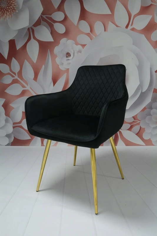 Dankor Design Lisbon fotelis, juodas veliūras, auksinės chromuotos kojos