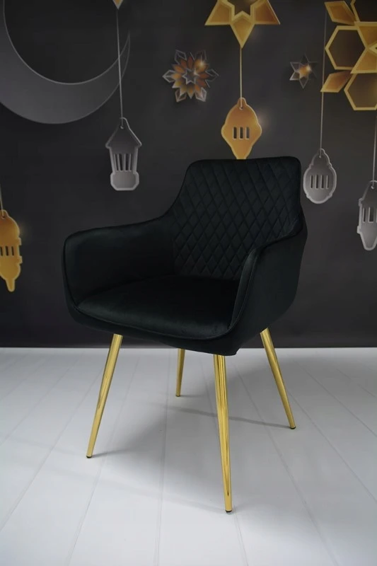 Dankor Design Lisbon fotelis, juodas veliūras, auksinės chromuotos kojos