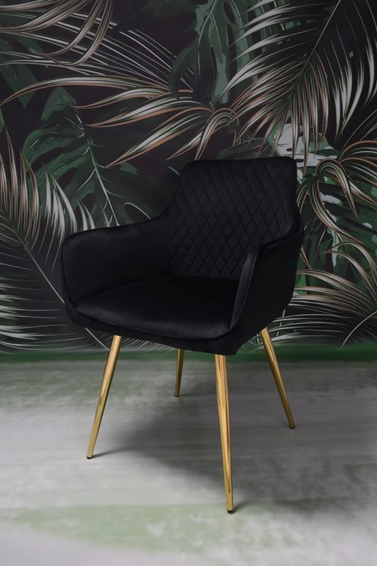 Dankor Design Lisbon fotelis, juodas veliūras, auksinės chromuotos kojos