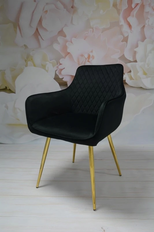 Dankor Design Lisbon fotelis, juodas veliūras, auksinės chromuotos kojos