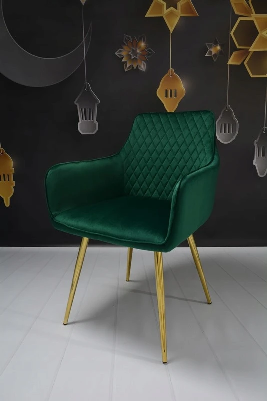 Dankor Design Lizbona fotelis, butelių žalumo, auksinės chromuotos kojos