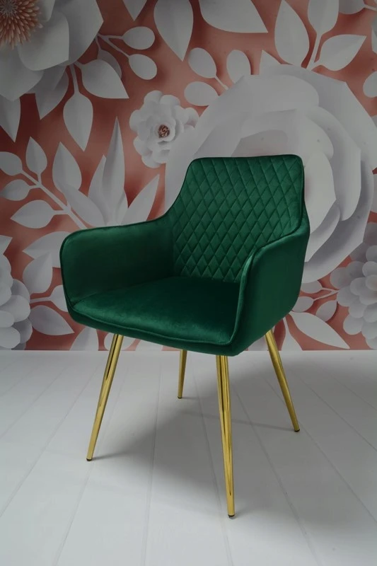 Dankor Design Lizbona fotelis, butelių žalumo, auksinės chromuotos kojos