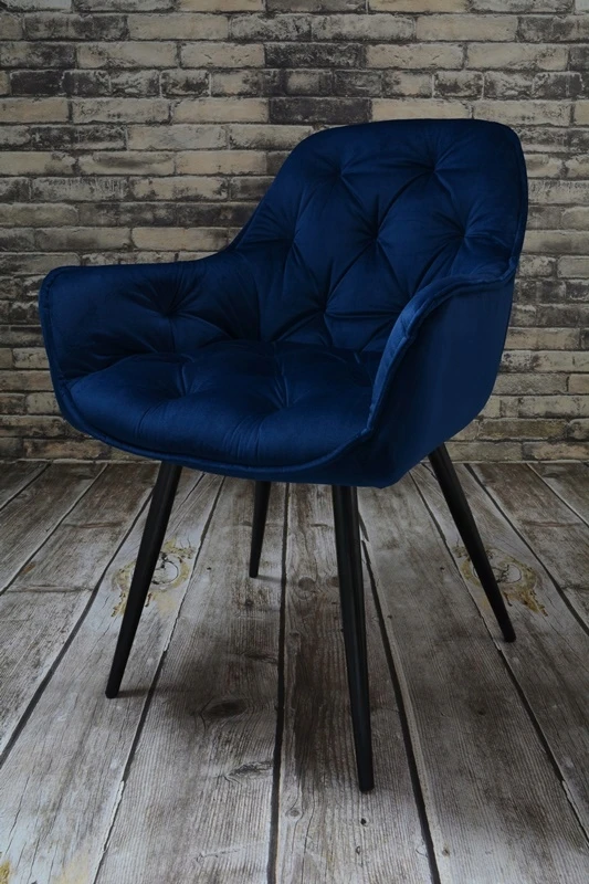 Dankor Design Minkštas, dygsniuotas fotelis svetainei, valgomajam, aksominis, tamsiai mėlynas ARTEN