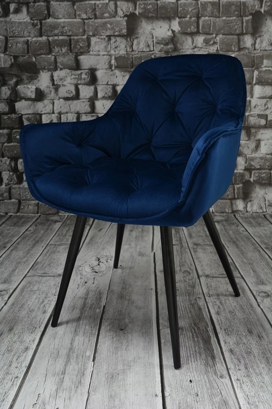 Dankor Design Minkštas, dygsniuotas fotelis svetainei, valgomajam, aksominis, tamsiai mėlynas ARTEN