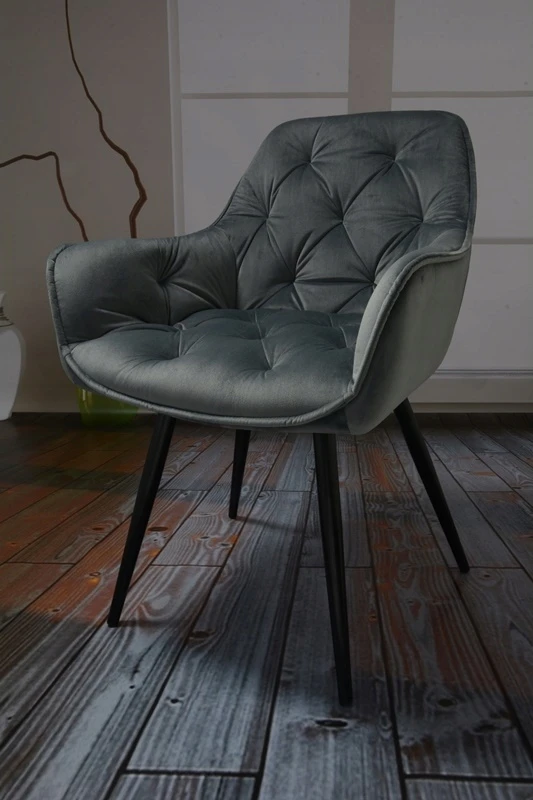 Dankor Design Minkštas, dygsniuotas fotelis SVETAINEI, VALGOMAI, VELIURAS, PILKAS, ARTE