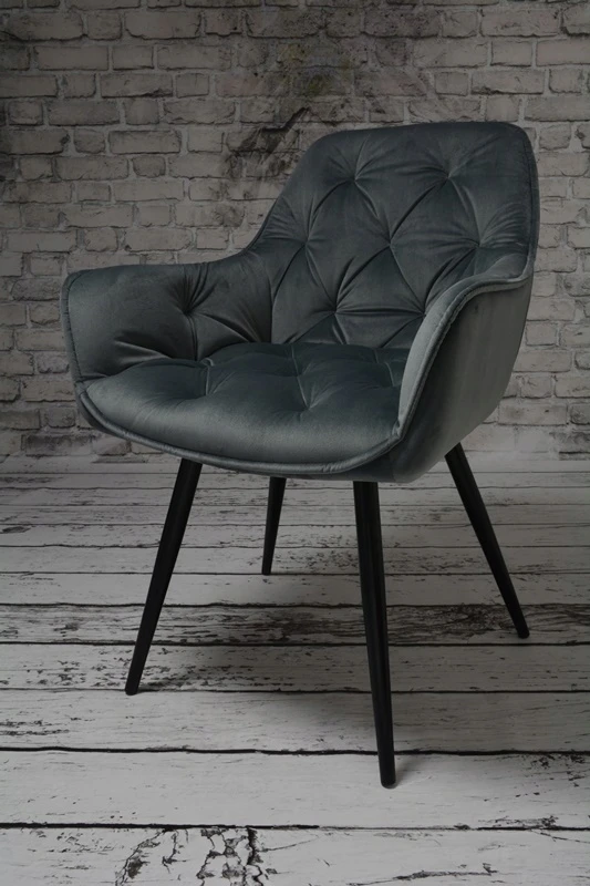 Dankor Design Minkštas, dygsniuotas fotelis SVETAINEI, VALGOMAI, VELIURAS, PILKAS, ARTE