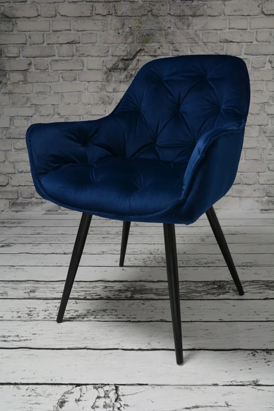 Dankor Design Minkštas, dygsniuotas fotelis svetainei, valgomajam, aksominis, tamsiai mėlynas ARTEN