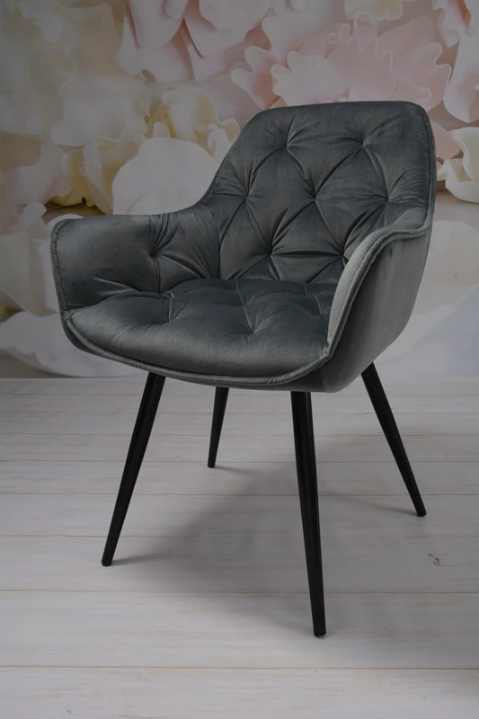 Dankor Design Minkštas, dygsniuotas fotelis SVETAINEI, VALGOMAI, VELIURAS, PILKAS, ARTE