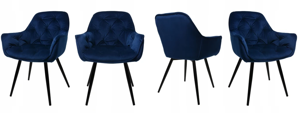 Dankor Design Minkštas, dygsniuotas fotelis svetainei, valgomajam, aksominis, tamsiai mėlynas ARTEN