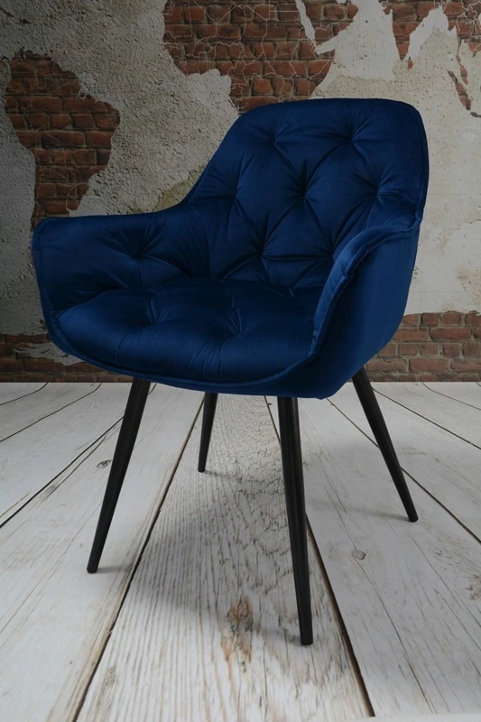 Dankor Design Minkštas, dygsniuotas fotelis svetainei, valgomajam, aksominis, tamsiai mėlynas ARTEN