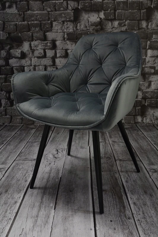 Dankor Design Minkštas, dygsniuotas fotelis SVETAINEI, VALGOMAI, VELIURAS, PILKAS, ARTE