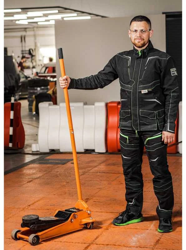 Bluza, Darbo striukė NEO Premium PRO XXXL, juoda su neonine žalia, 12 kišenių
