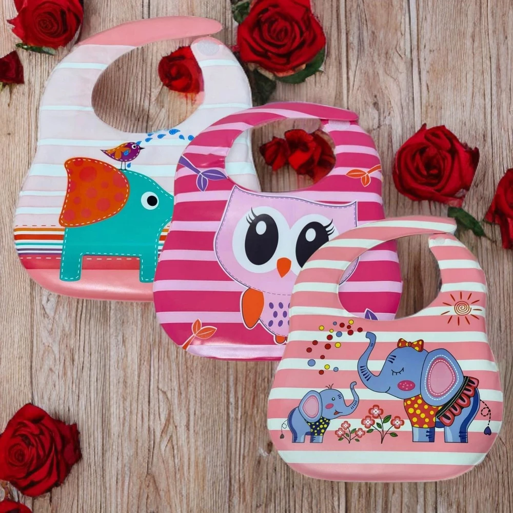 Dartomik 3 pakuotės CLEARANCE BIBS mergaitei su VELCRO POCKET BPA FREE raštais