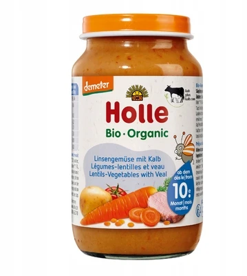 DARŽOVĖS SU VERŠIENA BE PRIEDĖTO CUKRŲ DEMETER BIO 220 g (Stiklainis) - HOLLE