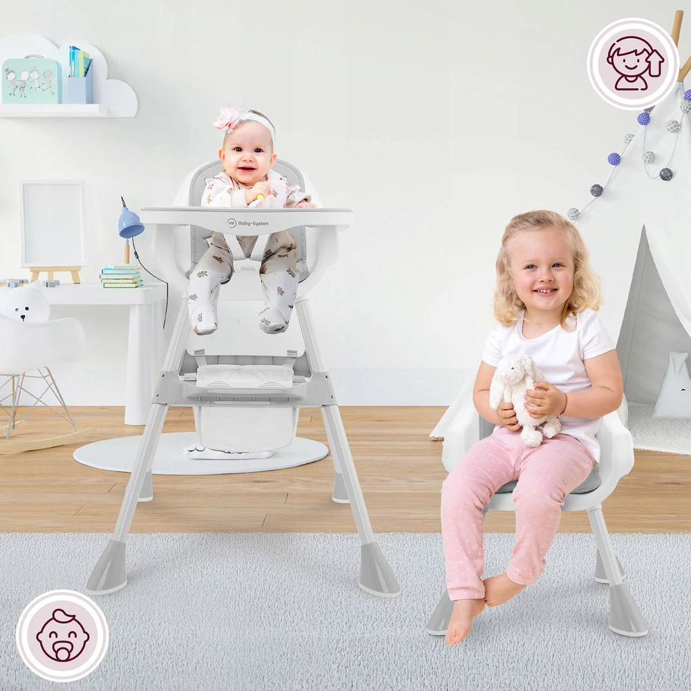 Daugiafunkcinė 2in1 reguliuojama maitinimo kėdutė su MOBY-SYSTEM padėklu