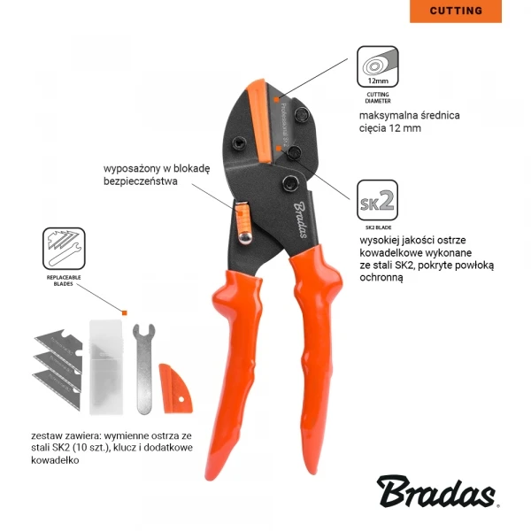 Daugiafunkcinis genėtuvas kabeliams, odai ir gumai pjauti V-SERIJA Bradas KT-V1